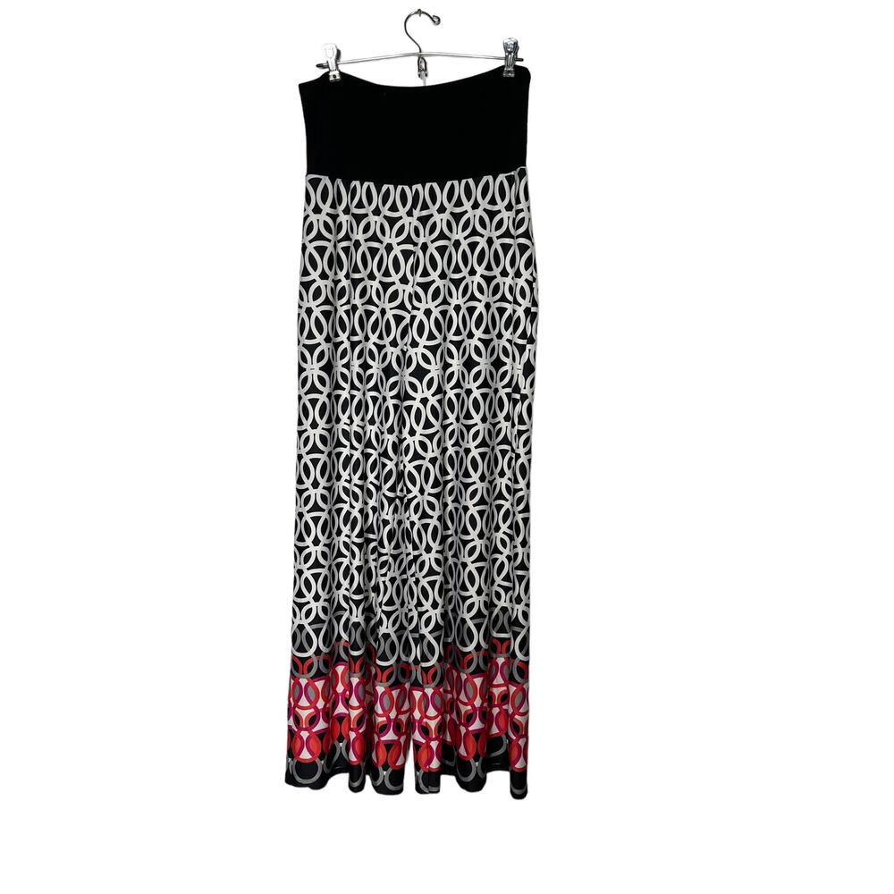ND New Directions Geometric High Waist Pants Women's Size S Black Red Wide Leg